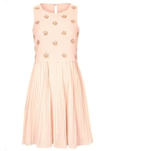 Topshop Pink Tulle Pleated Floral Sequins Mini Dress - Picture 2 of 14